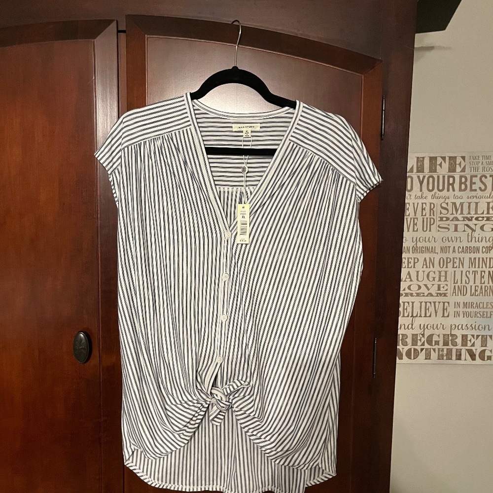 Max Studio short sleeve top, stripped blue and white- , Size X L